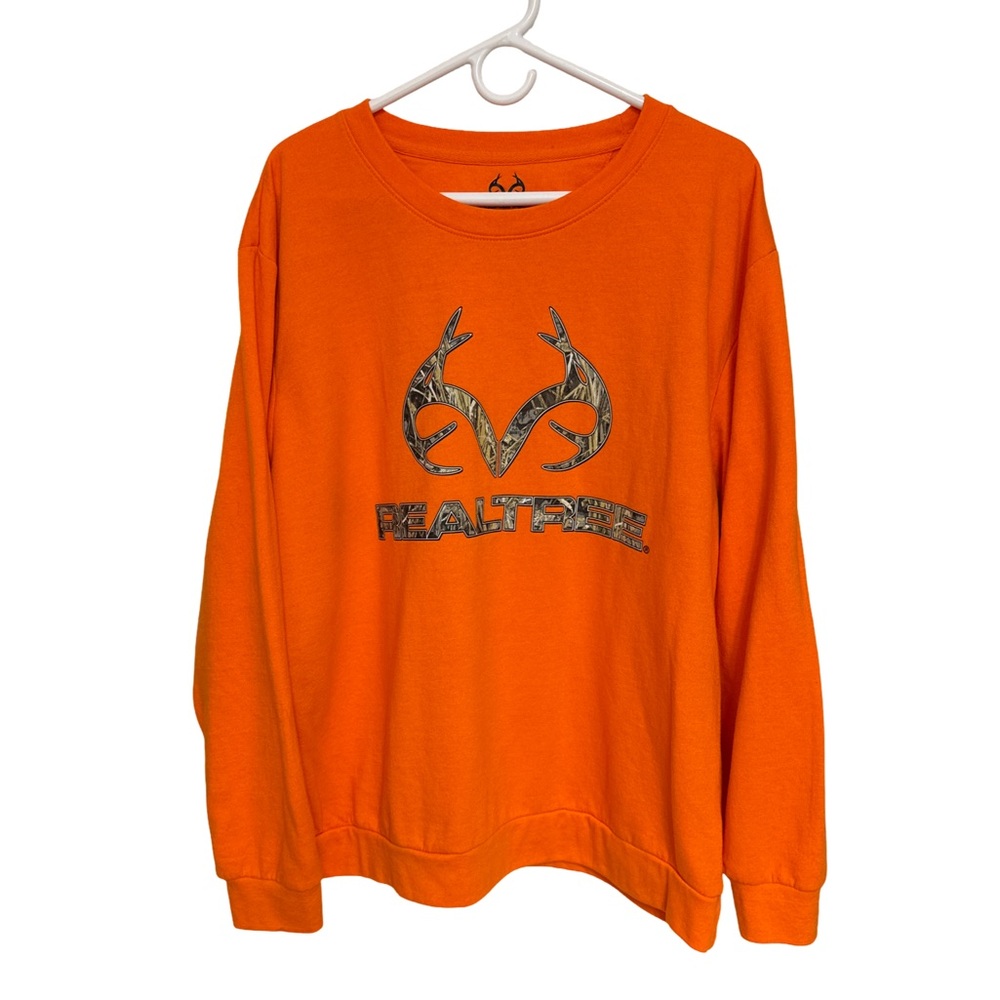 Realtree Hunter Orange Antler Camo Logo Crewneck Sweatshirt Men’s XL